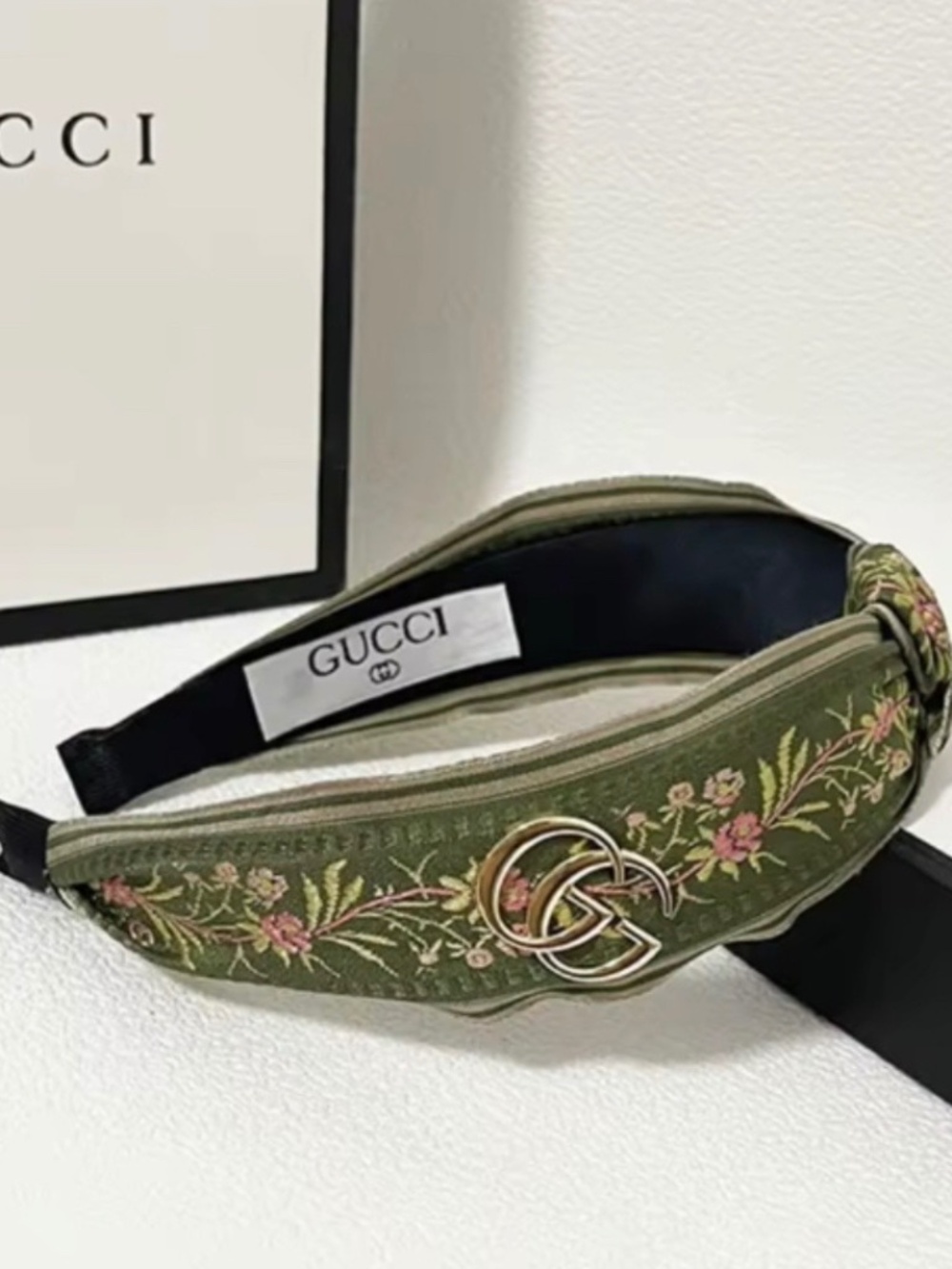 Green Embroidery Headband with Gold Accents